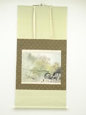 川合玉堂　彩雨　印刷工芸品　紙本掛軸（共箱）